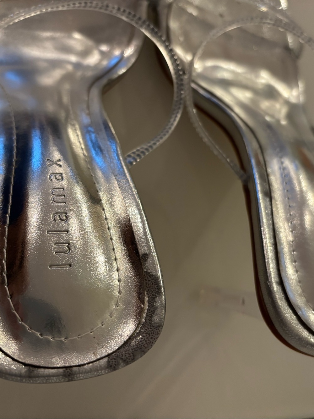Lulamax Silver Rhinestone Clear Strappy Stiletto Mules - Picture 7 of 12